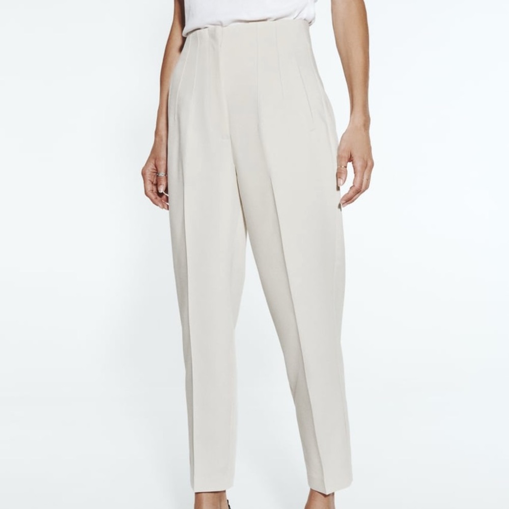 Zara high waisted pants in oyster white